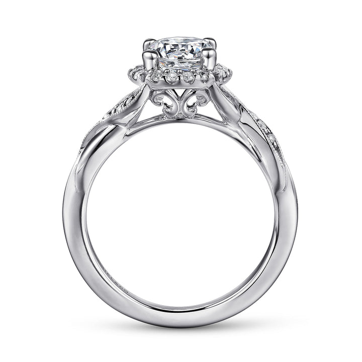 Gabriel & Co. ER11828R4W44JJ Vintage Inspired 14K White Gold Round Halo Diamond Engagement Ring
