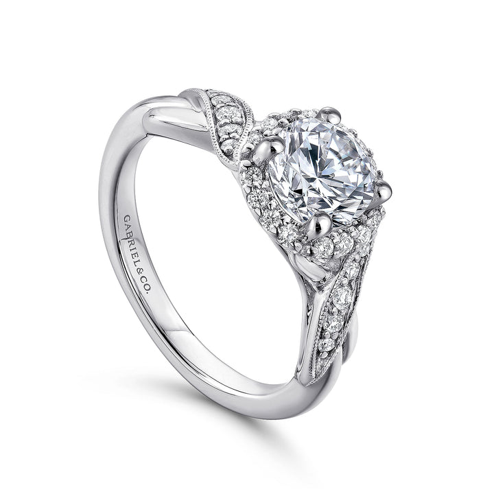 Gabriel & Co. ER11828R4W44JJ Vintage Inspired 14K White Gold Round Halo Diamond Engagement Ring