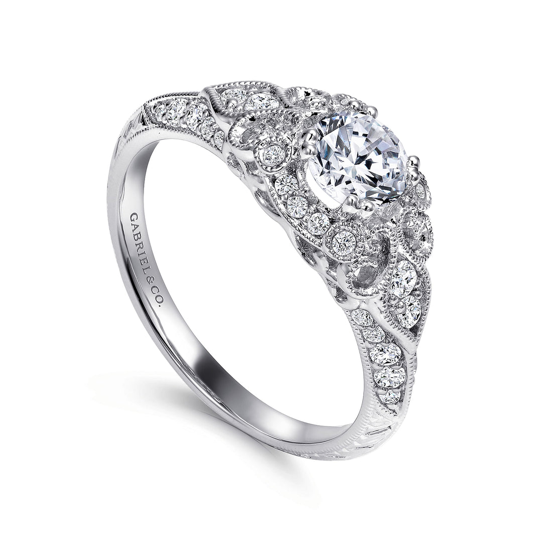 Gabriel & Co. ER11865R0W44JJ Unique 14K White Gold Vintage Inspired Diamond Halo Engagement Ring