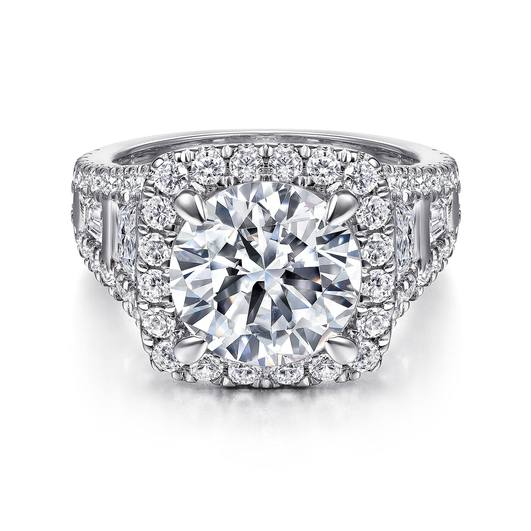 Gabriel & Co. ER12230W44JJ 14K White Gold Cushion Halo Round Diamond Engagement Ring
