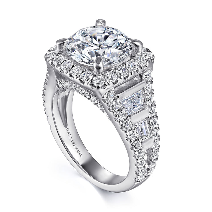 Gabriel & Co. ER12230W44JJ 14K White Gold Cushion Halo Round Diamond Engagement Ring