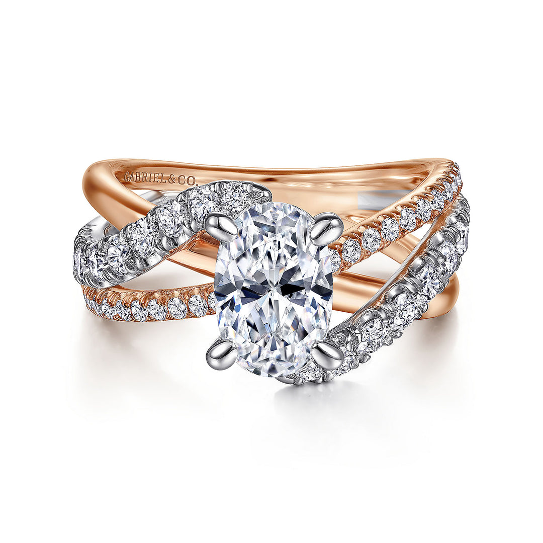 Gabriel & Co. ER12337O6T44JJ 14K White Rose Gold Oval Diamond Free Form Engagement Ring