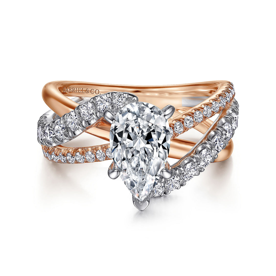 Gabriel & Co. ER12337P6T44JJ 14K White Rose Gold Pear Shape Free Form Diamond Engagement Ring