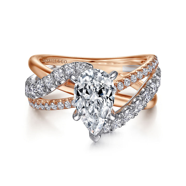Gabriel & Co. ER12337P6T44JJ 14K White Rose Gold Pear Shape Free Form Diamond Engagement Ring