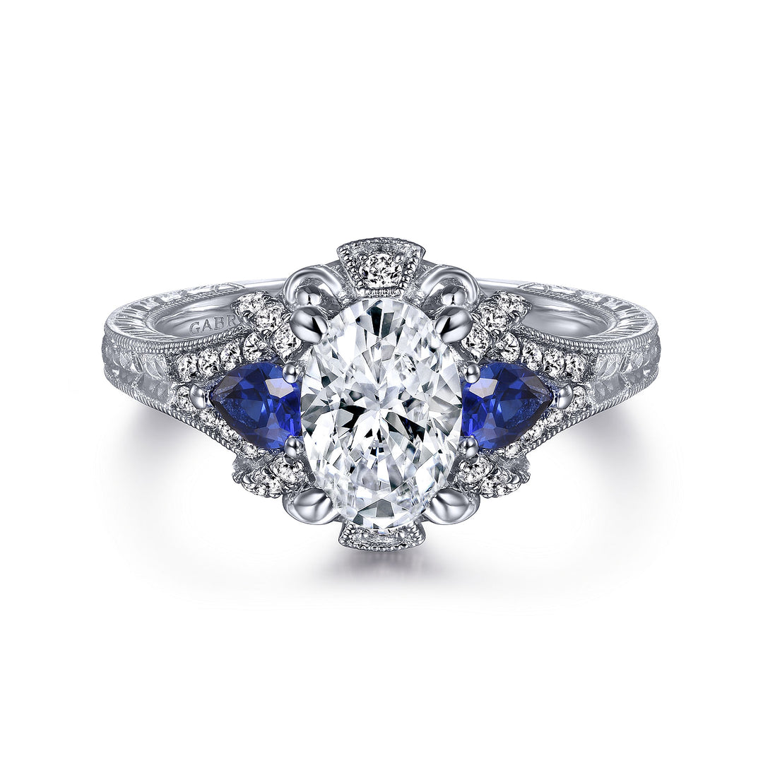 Gabriel & Co. ER12582O4W44SA 14K White Gold Oval Sapphire and Diamond Engagement Ring