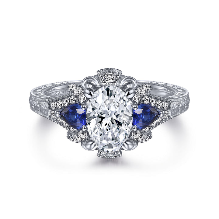 Gabriel & Co. ER12582O4W44SA 14K White Gold Oval Sapphire and Diamond Engagement Ring
