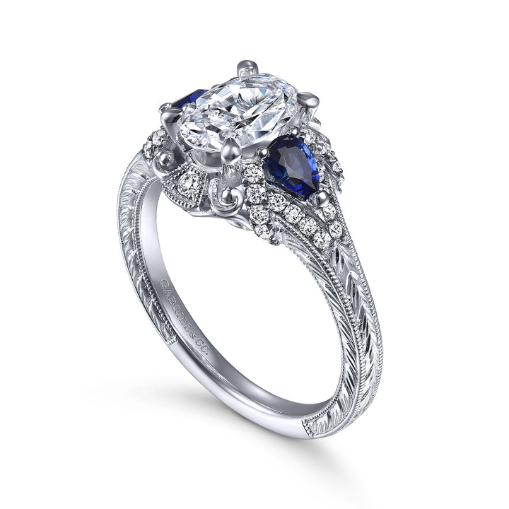 Gabriel & Co. ER12582O4W44SA 14K White Gold Oval Sapphire and Diamond Engagement Ring