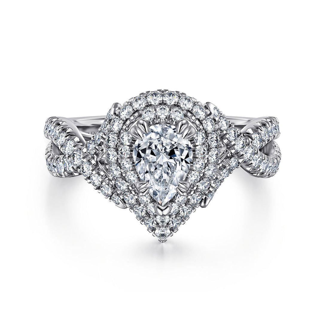 Gabriel & Co. ER12638P3W44JJ 14K White Gold Pear Shape Diamond Engagement Ring