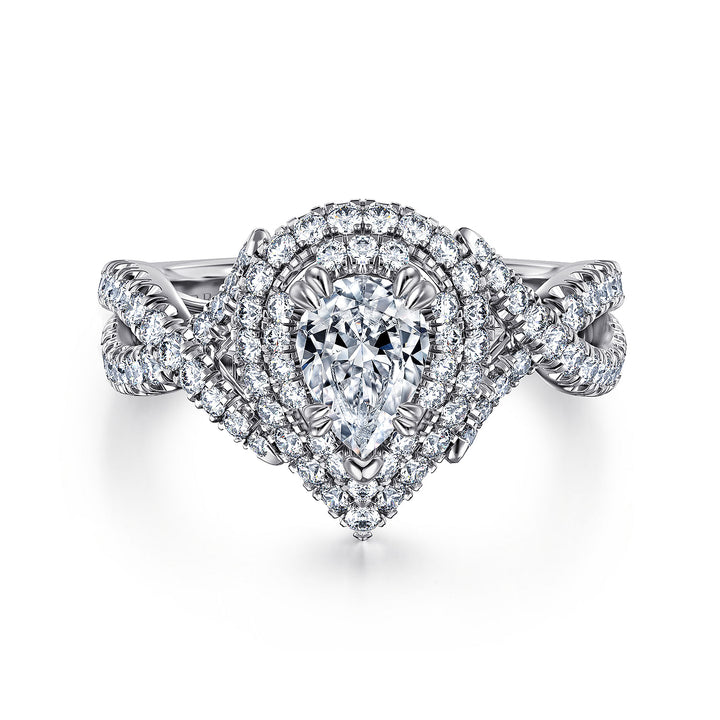 Gabriel & Co. ER12638P3W44JJ 14K White Gold Pear Shape Diamond Engagement Ring