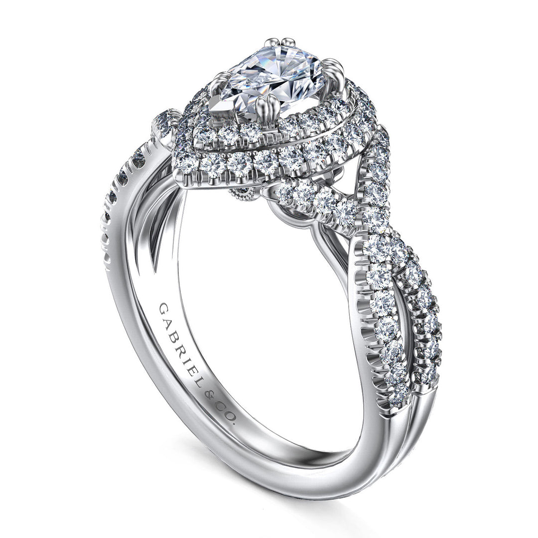 Gabriel & Co. ER12638P3W44JJ 14K White Gold Pear Shape Diamond Engagement Ring