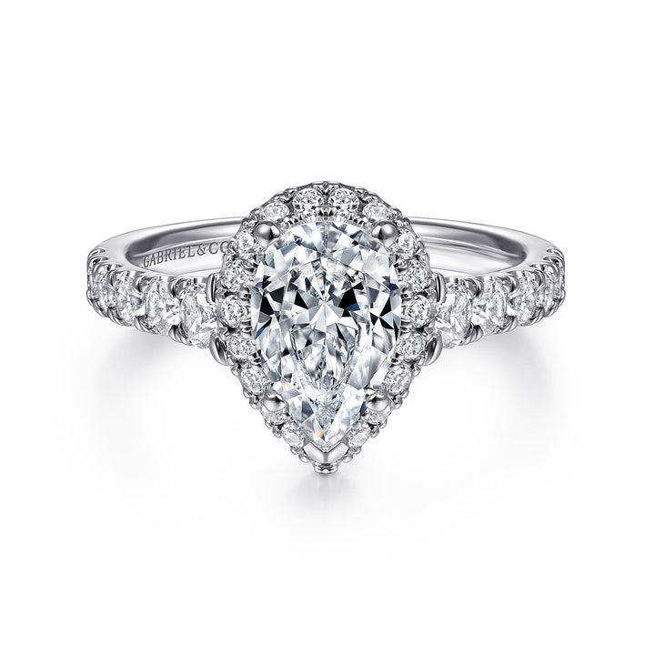 Gabriel & Co. ER12764P4W44JJ 14K White Gold Pear Shape Halo Diamond Engagement Ring