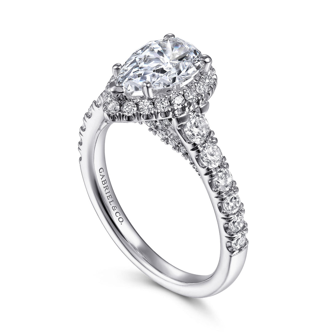 Gabriel & Co. ER12764P4W44JJ 14K White Gold Pear Shape Halo Diamond Engagement Ring