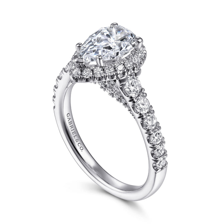 Gabriel & Co. ER12764P4W44JJ 14K White Gold Pear Shape Halo Diamond Engagement Ring