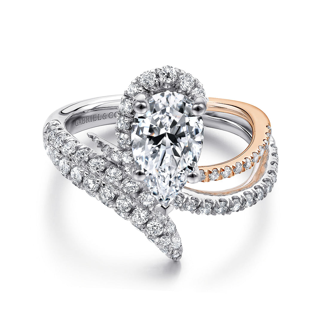 Gabriel & Co. ER13668P6T44JJ 14K White Rose Gold Pear Shape Halo Diamond Engagement Ring