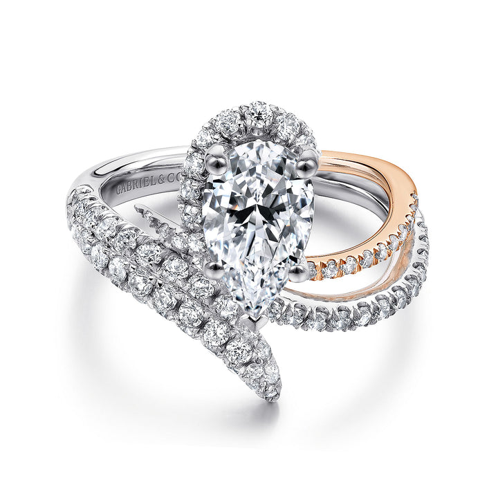 Gabriel & Co. ER13668P6T44JJ 14K White Rose Gold Pear Shape Halo Diamond Engagement Ring