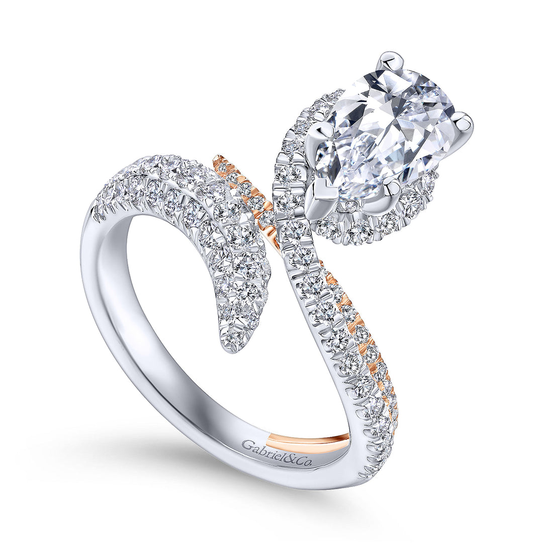 Gabriel & Co. ER13668P6T44JJ 14K White Rose Gold Pear Shape Halo Diamond Engagement Ring