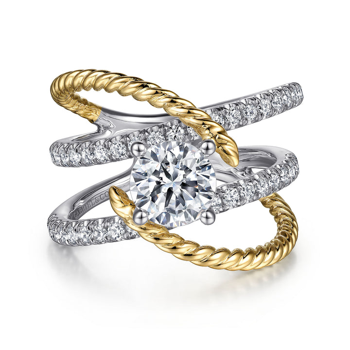 Gabriel & Co. ER14052R4M44JJ 14K White Yellow Gold Free Form Round Diamond Engagement Ring