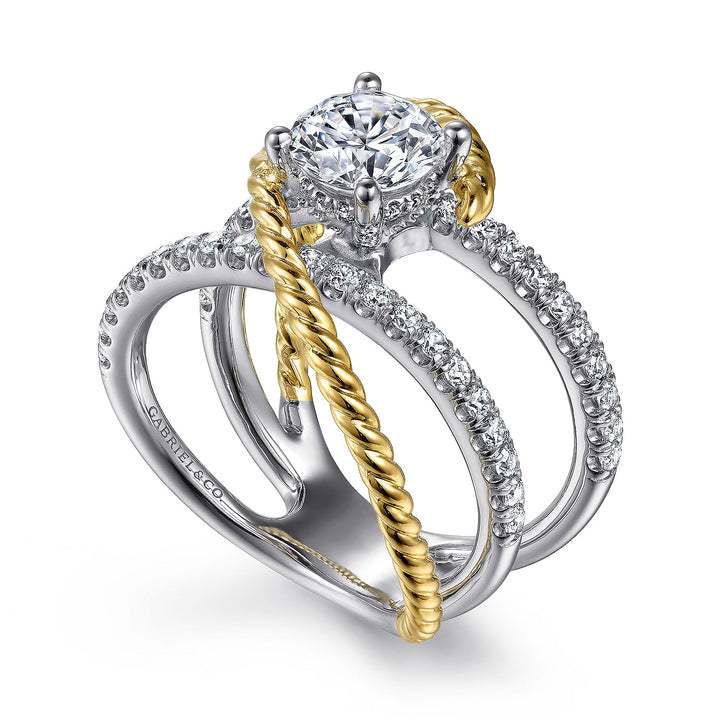 Gabriel & Co. ER14052R4M44JJ 14K White Yellow Gold Free Form Round Diamond Engagement Ring