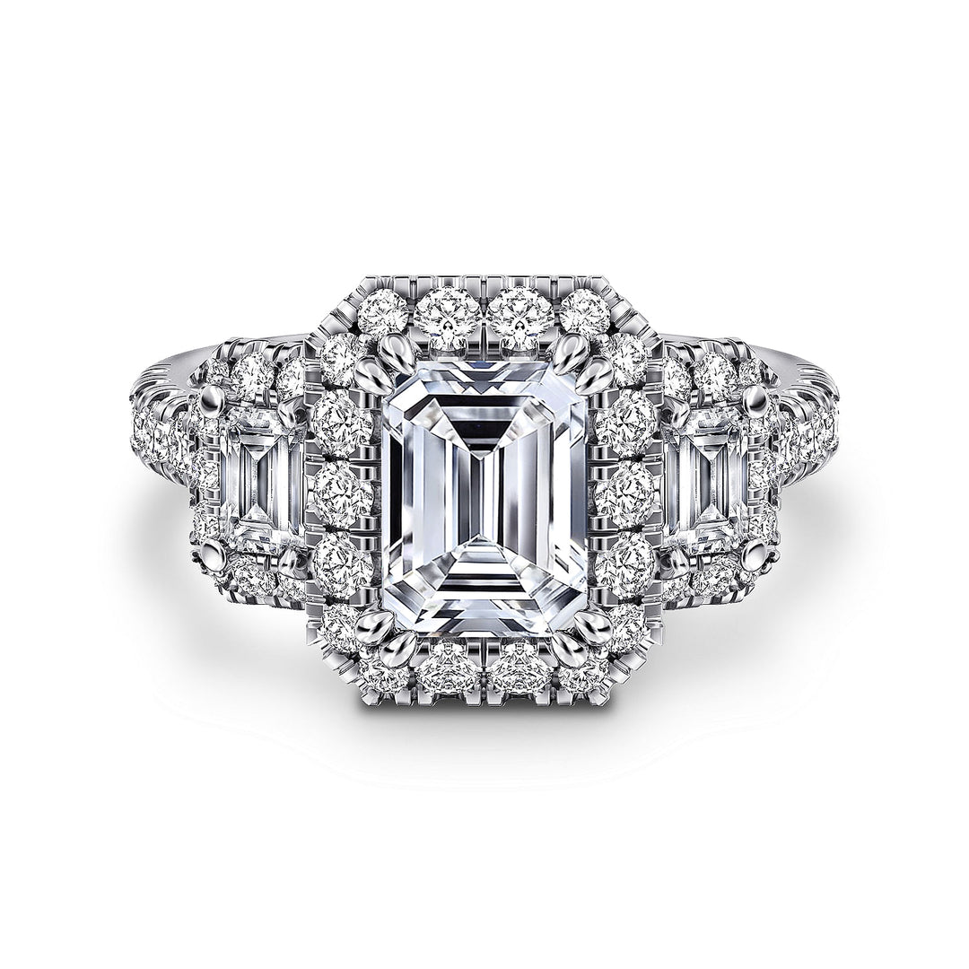 Gabriel & Co. ER14068E6W44JJ 14K White Gold Emerald Cut Diamond Engagement Ring