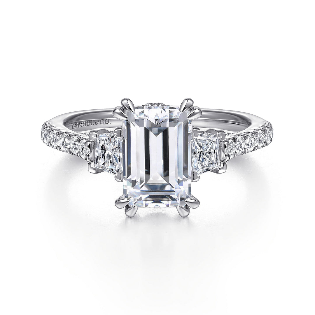 Gabriel & Co. ER14070E6W44JJ 14K White Gold Emerald Cut Three Stone Diamond Engagement Ring