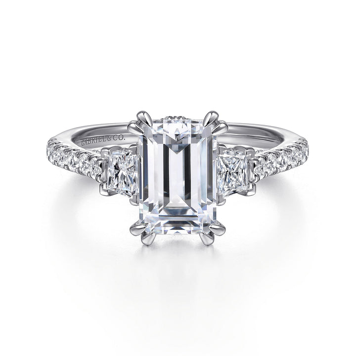 Gabriel & Co. ER14070E6W44JJ 14K White Gold Emerald Cut Three Stone Diamond Engagement Ring