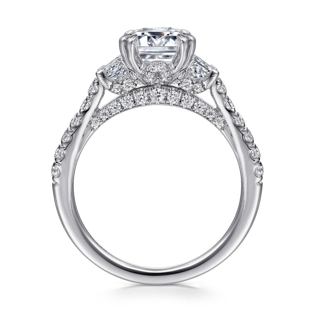Gabriel & Co. ER14070E6W44JJ 14K White Gold Emerald Cut Three Stone Diamond Engagement Ring