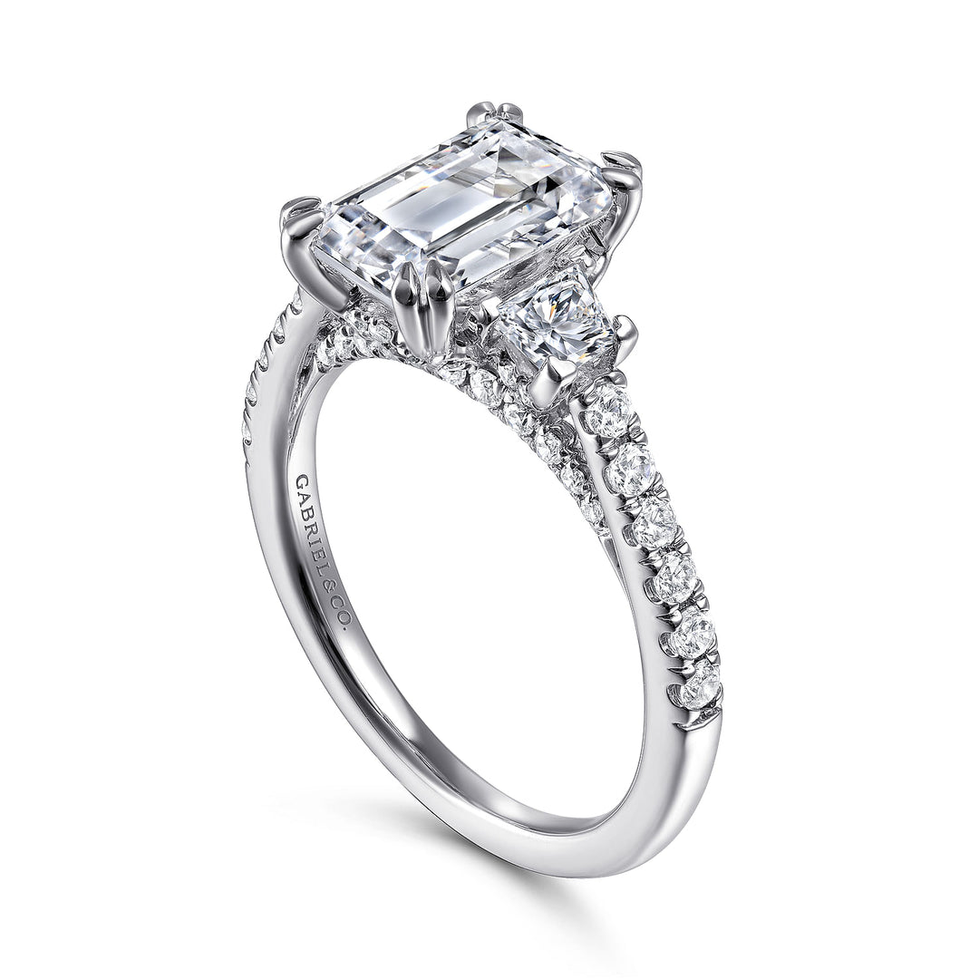 Gabriel & Co. ER14070E6W44JJ 14K White Gold Emerald Cut Three Stone Diamond Engagement Ring
