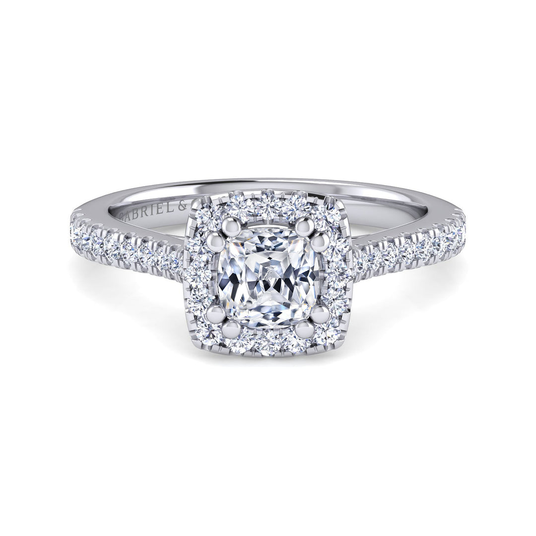 Gabriel & Co. ER14314W44JJ 14K White Gold Cushion Halo Diamond Engagement Ring