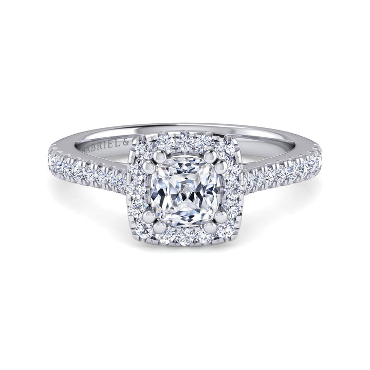 Gabriel & Co. ER14314W44JJ 14K White Gold Cushion Halo Diamond Engagement Ring