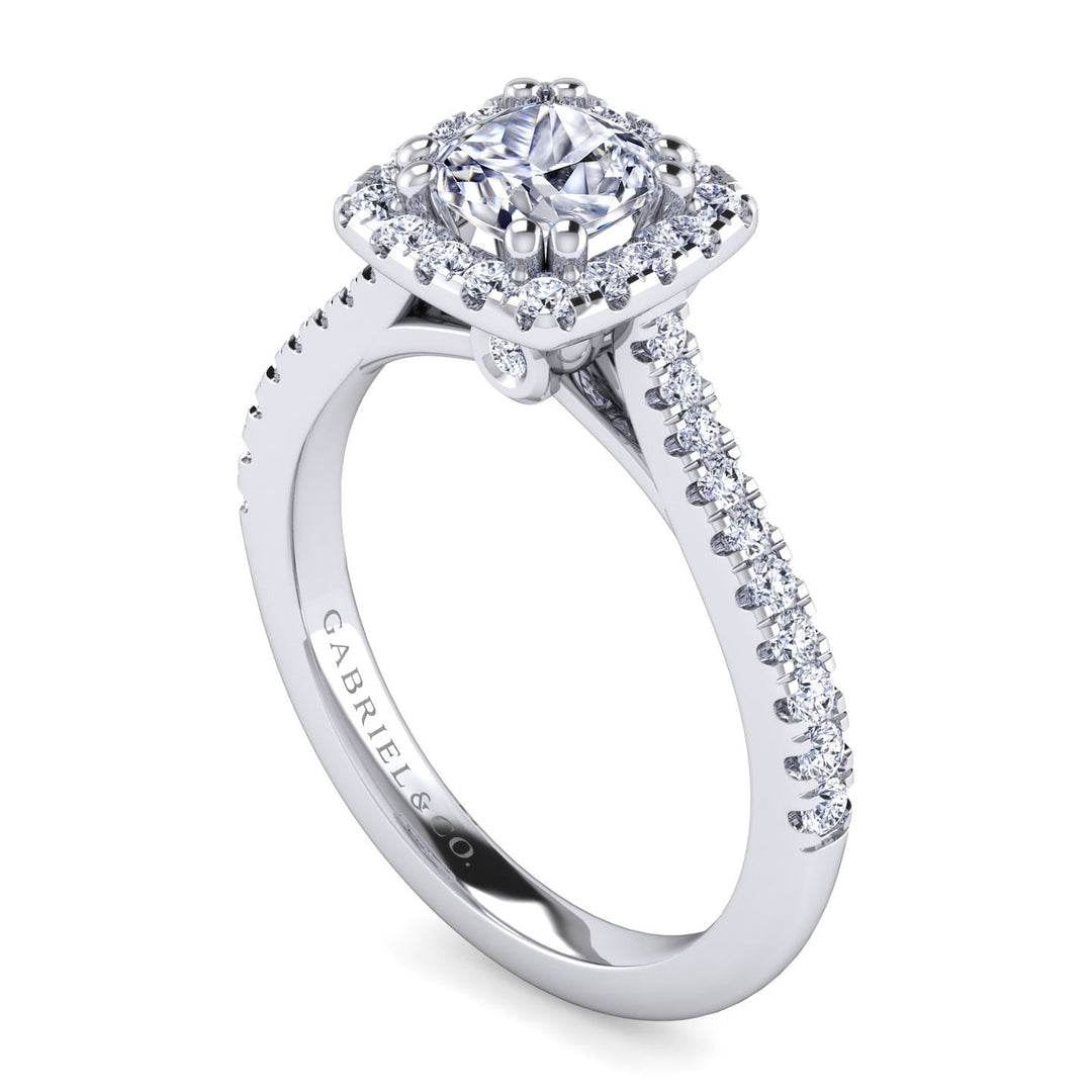 Gabriel & Co. ER14314W44JJ 14K White Gold Cushion Halo Diamond Engagement Ring
