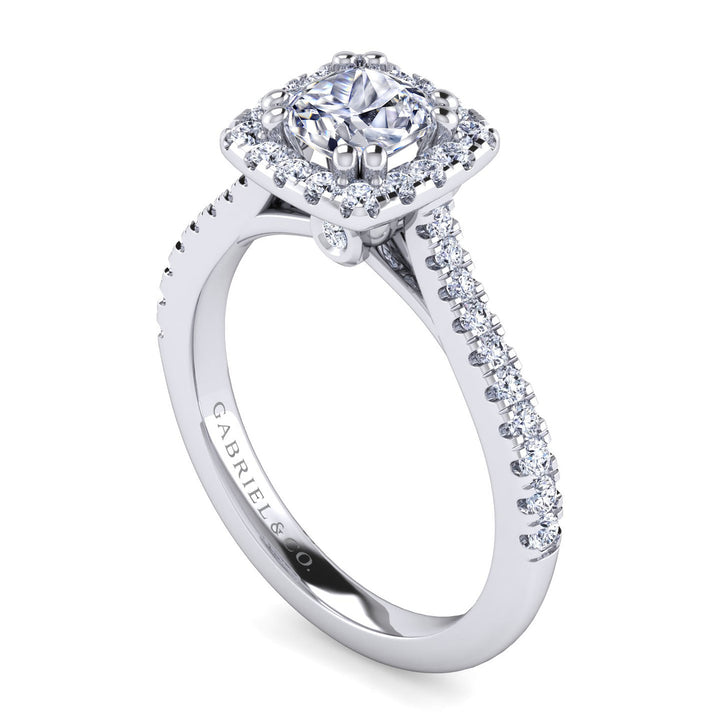 Gabriel & Co. ER14314W44JJ 14K White Gold Cushion Halo Diamond Engagement Ring