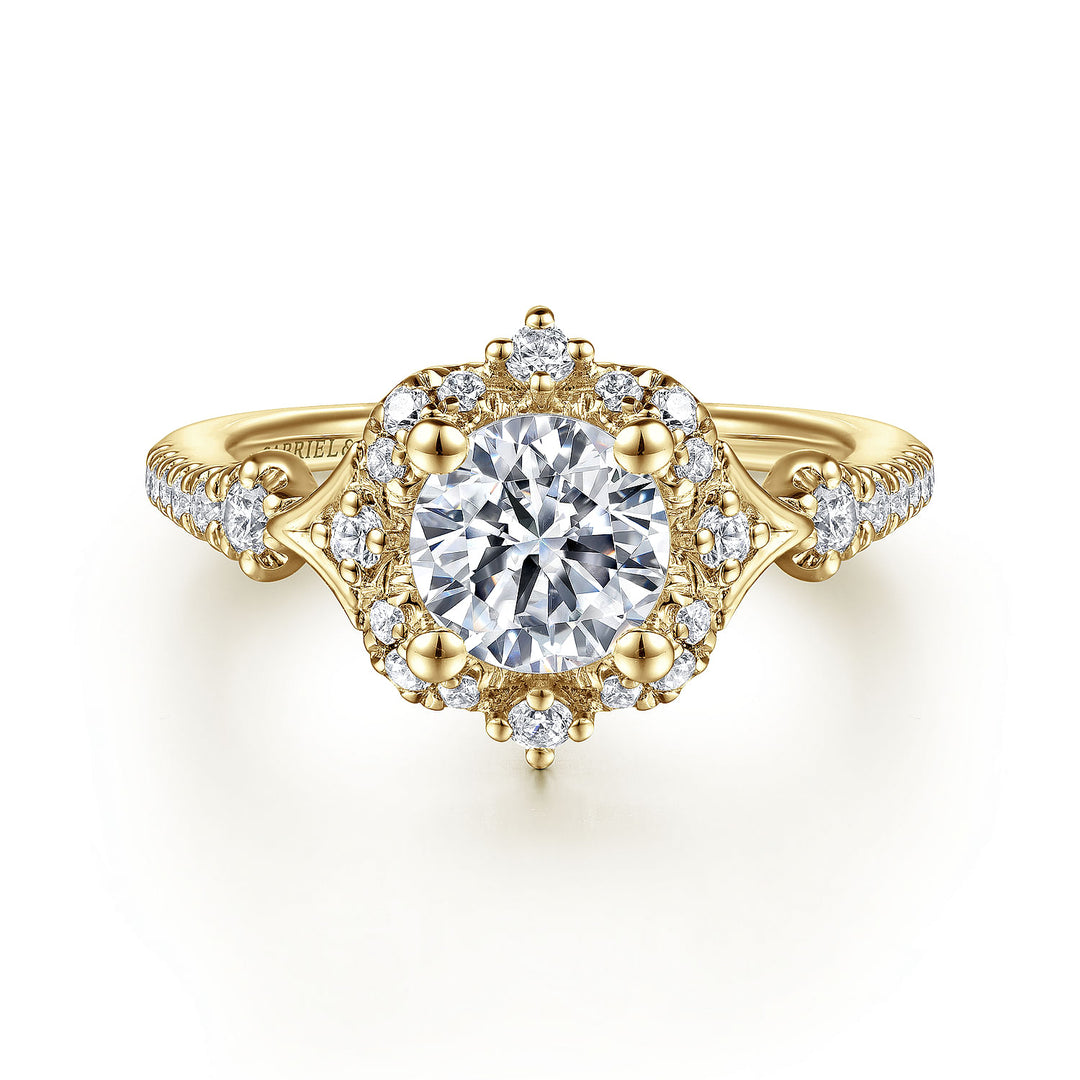 Gabriel & Co. ER14411R4Y44JJ Unique 14K Yellow Gold Vintage Inspired Halo Diamond Engagement Ring