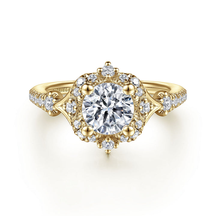 Gabriel & Co. ER14411R4Y44JJ Unique 14K Yellow Gold Vintage Inspired Halo Diamond Engagement Ring