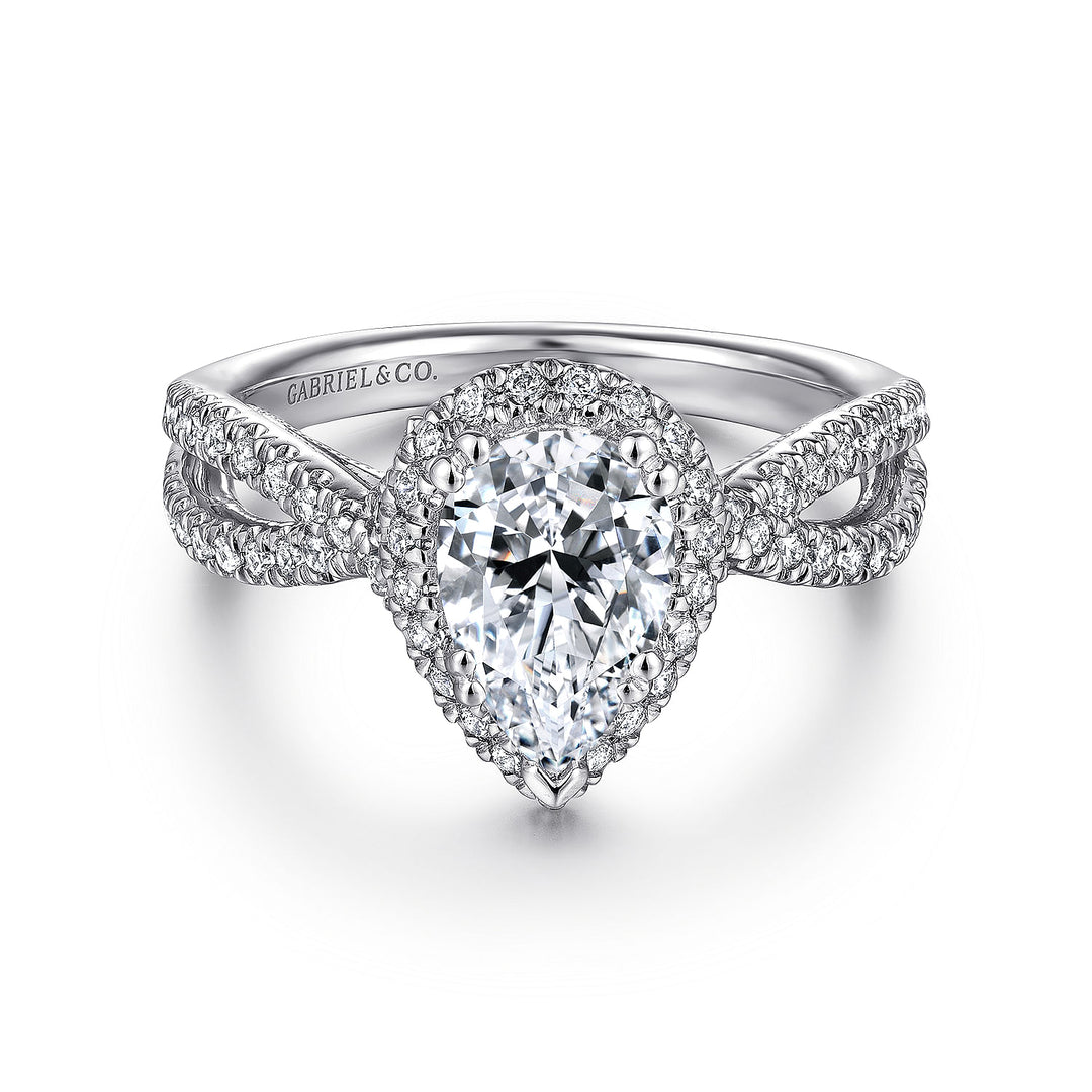Gabriel & Co. ER14425P4W44JJ 14K White Gold Pear Shape Halo Diamond Engagement Ring