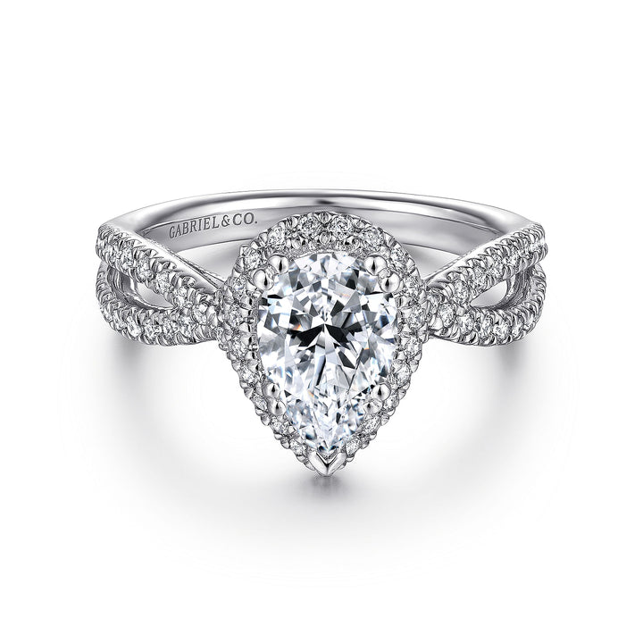 Gabriel & Co. ER14425P4W44JJ 14K White Gold Pear Shape Halo Diamond Engagement Ring