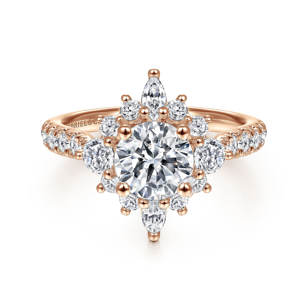 Gabriel & Co. ER14450R4K44JJ Unique 14K Rose Gold Halo Diamond Engagement Ring