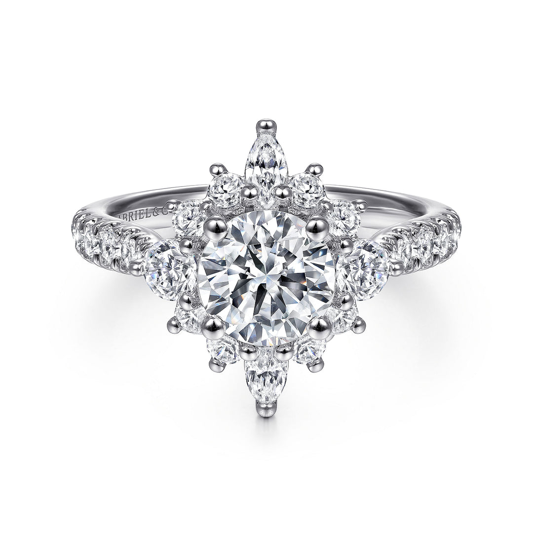 Gabriel & Co. ER14450R4W44JJ Unique 14K White Gold Halo Diamond Engagement Ring