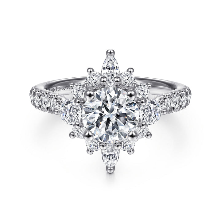 Gabriel & Co. ER14450R4W44JJ Unique 14K White Gold Halo Diamond Engagement Ring