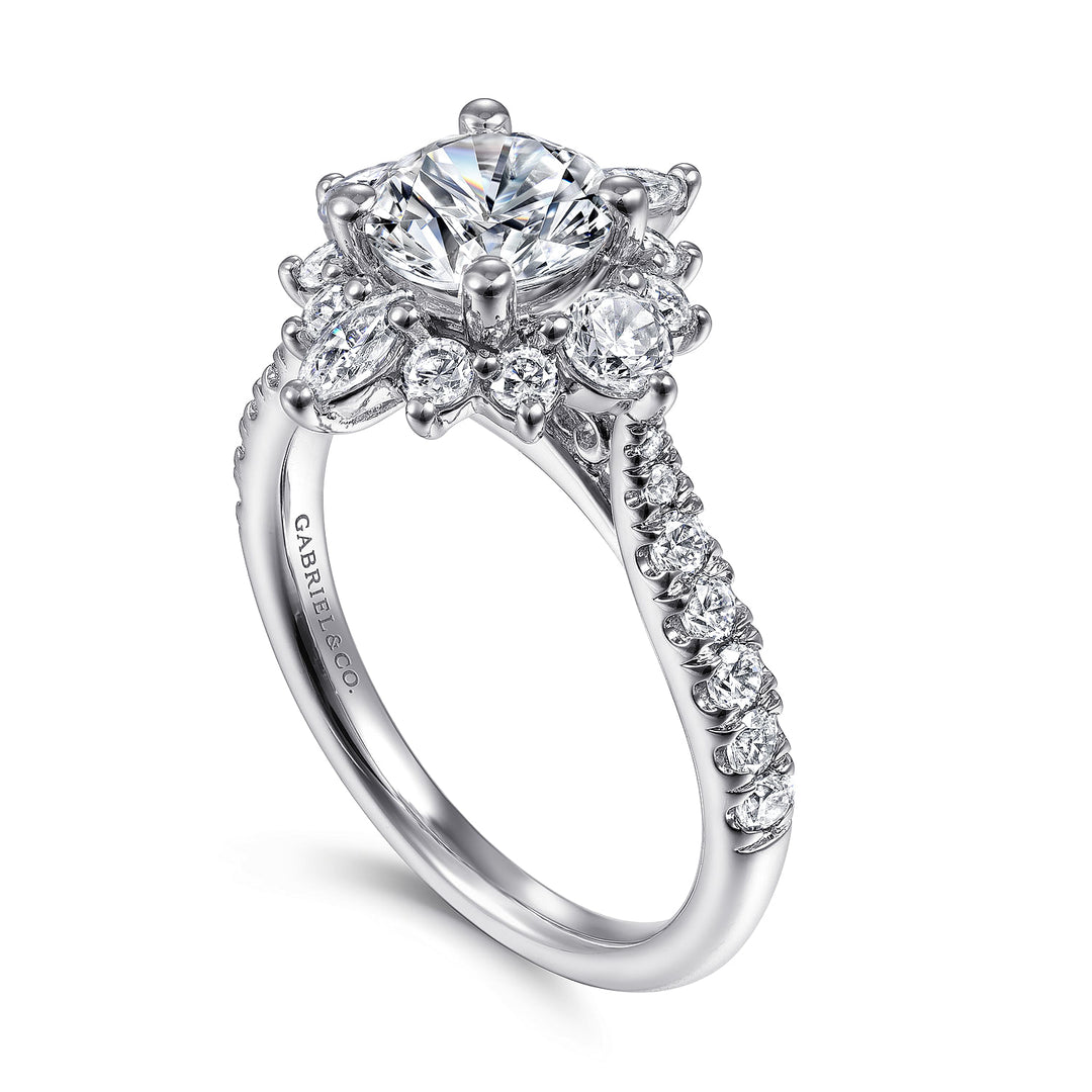 Gabriel & Co. ER14450R4W44JJ Unique 14K White Gold Halo Diamond Engagement Ring