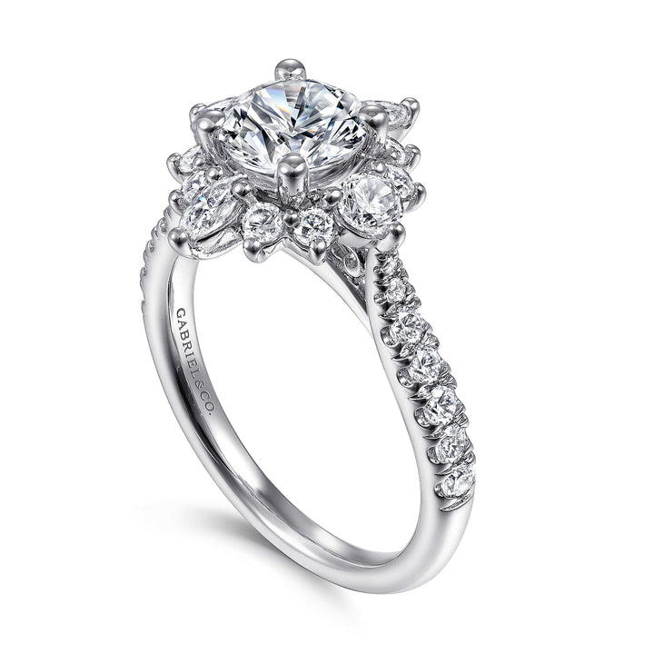 Gabriel & Co. ER14450R4W44JJ Unique 14K White Gold Halo Diamond Engagement Ring