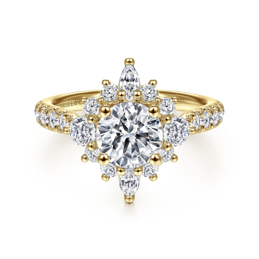 Gabriel & Co. ER14450R4Y44JJ Unique 14K Yellow Gold Halo Diamond Engagement Ring