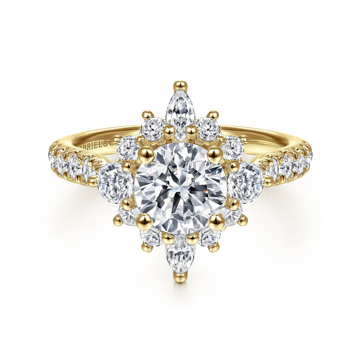 Gabriel & Co. ER14450R4Y44JJ Unique 14K Yellow Gold Halo Diamond Engagement Ring