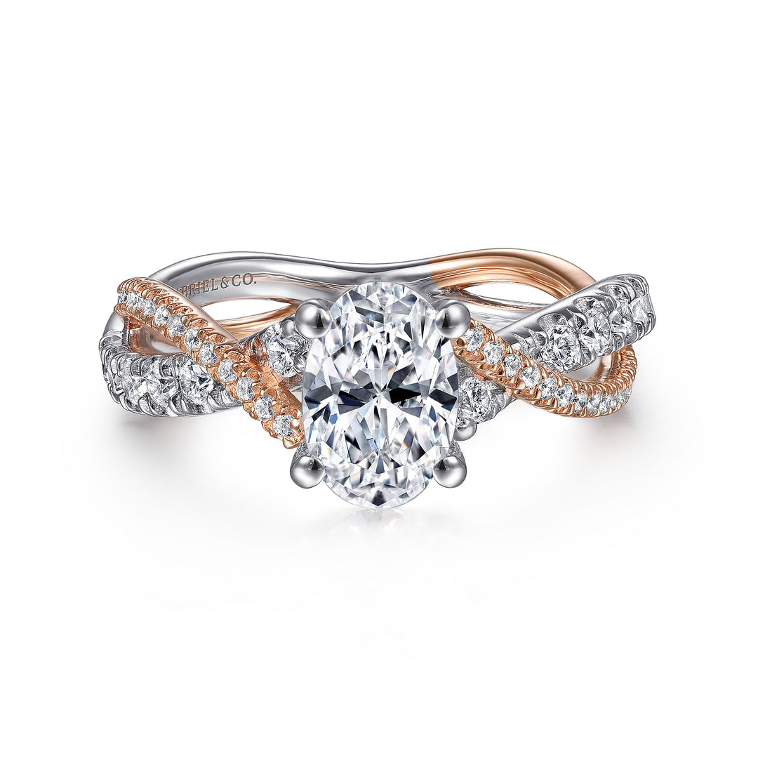 Gabriel & Co. ER14460O4T44JJ 14K White Rose Gold Oval Diamond Twisted Engagement Ring