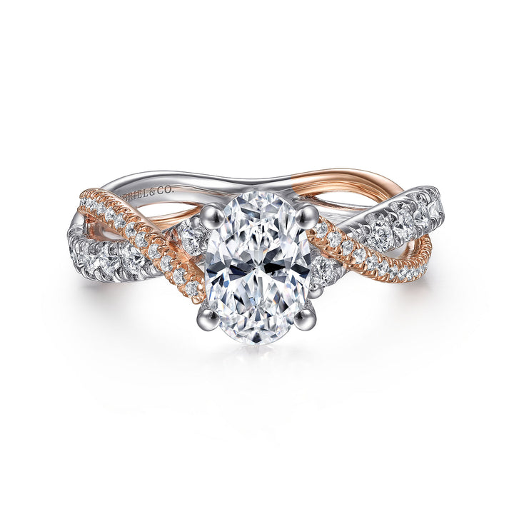 Gabriel & Co. ER14460O4T44JJ 14K White Rose Gold Oval Diamond Twisted Engagement Ring
