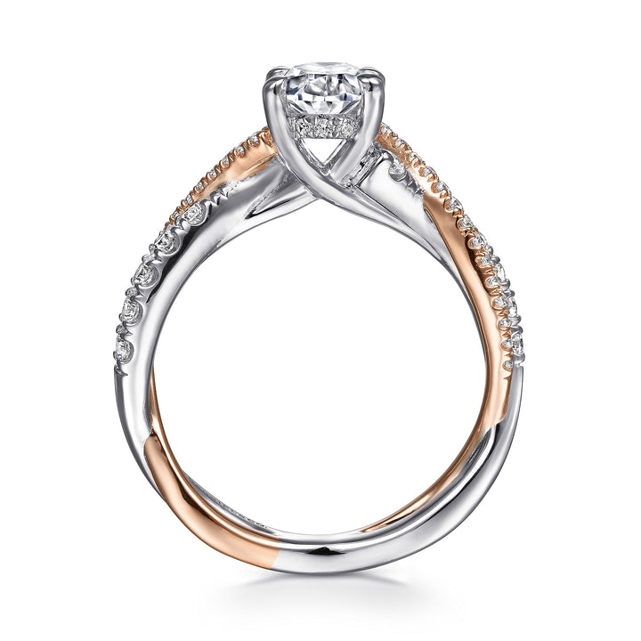 Gabriel & Co. ER14460O4T44JJ 14K White Rose Gold Oval Diamond Twisted Engagement Ring