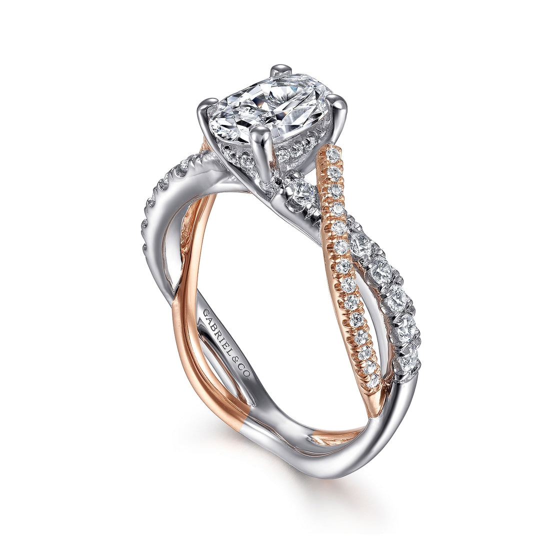 Gabriel & Co. ER14460O4T44JJ 14K White Rose Gold Oval Diamond Twisted Engagement Ring