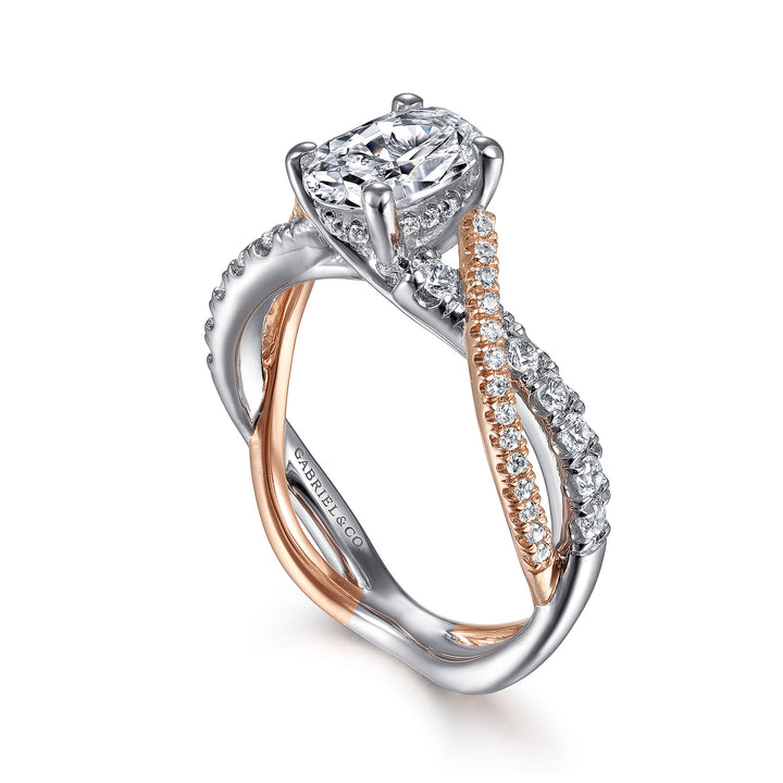 Gabriel & Co. ER14460O4T44JJ 14K White Rose Gold Oval Diamond Twisted Engagement Ring