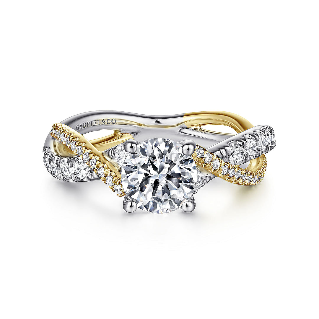 Gabriel & Co. ER14460R4M44JJ 14K White Yellow Gold Round Diamond Twisted Engagement Ring