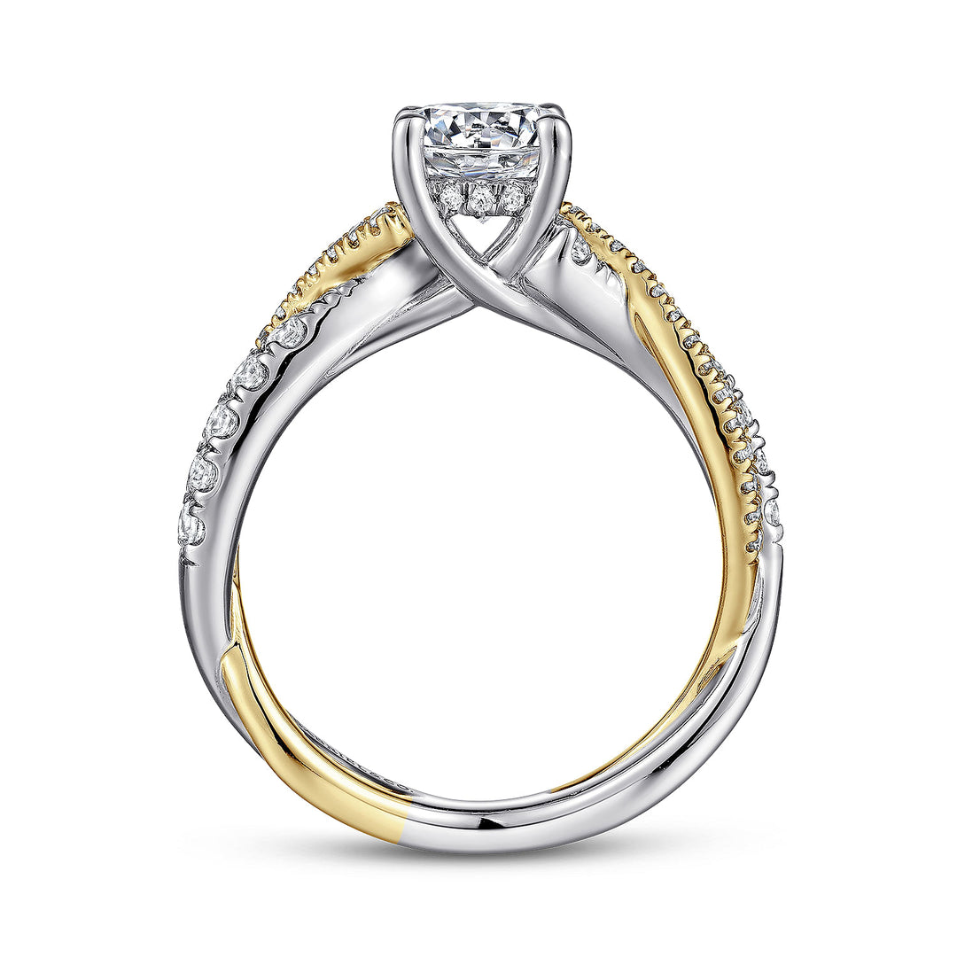 Gabriel & Co. ER14460R4M44JJ 14K White Yellow Gold Round Diamond Twisted Engagement Ring