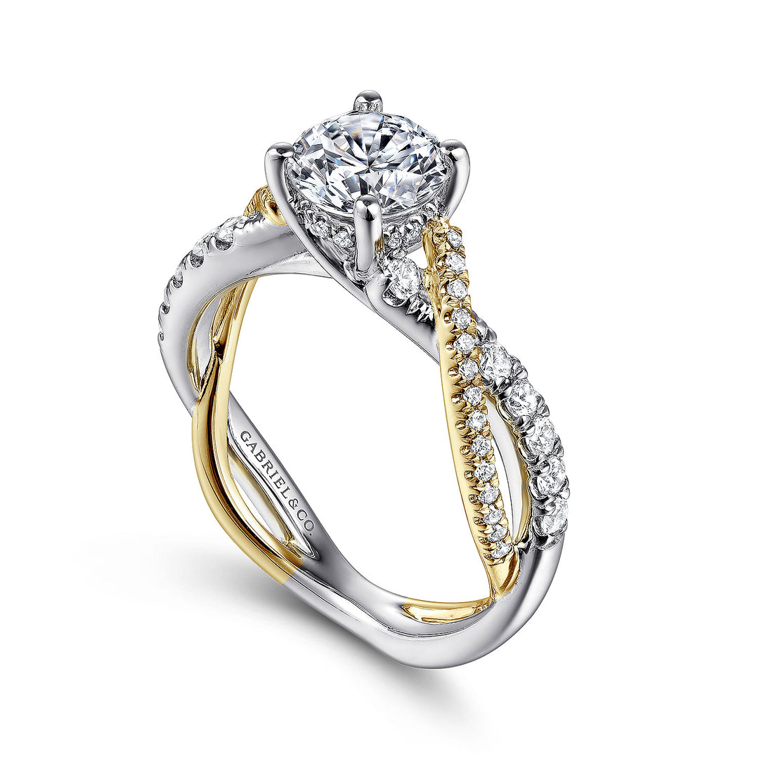 Gabriel & Co. ER14460R4M44JJ 14K White Yellow Gold Round Diamond Twisted Engagement Ring